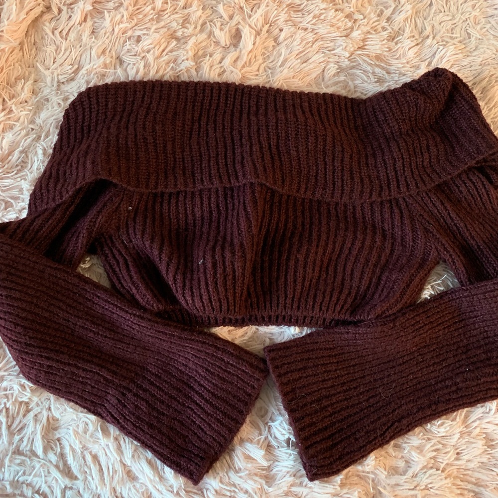 Off the shoulder cropped knit sweater